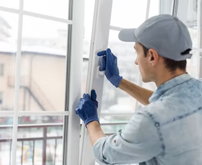 Monteur von ALBI HOME beim Einbau eines Kunststofffensters