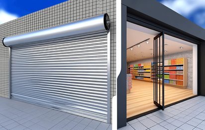 Außenliegende Rollläden an einer modernen Fensterfront